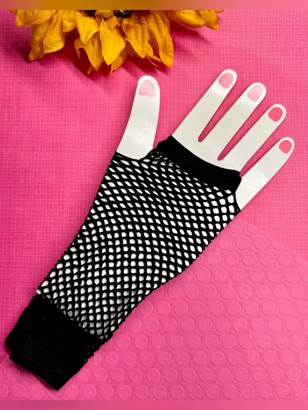 New Pair of Women’s Black Fishnet Fingerless Gloves Goth Punk 80s Style - 8.5”
